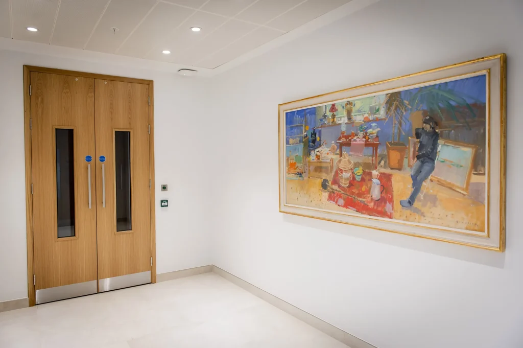 Pair of oak veneered fire doors with vision panels