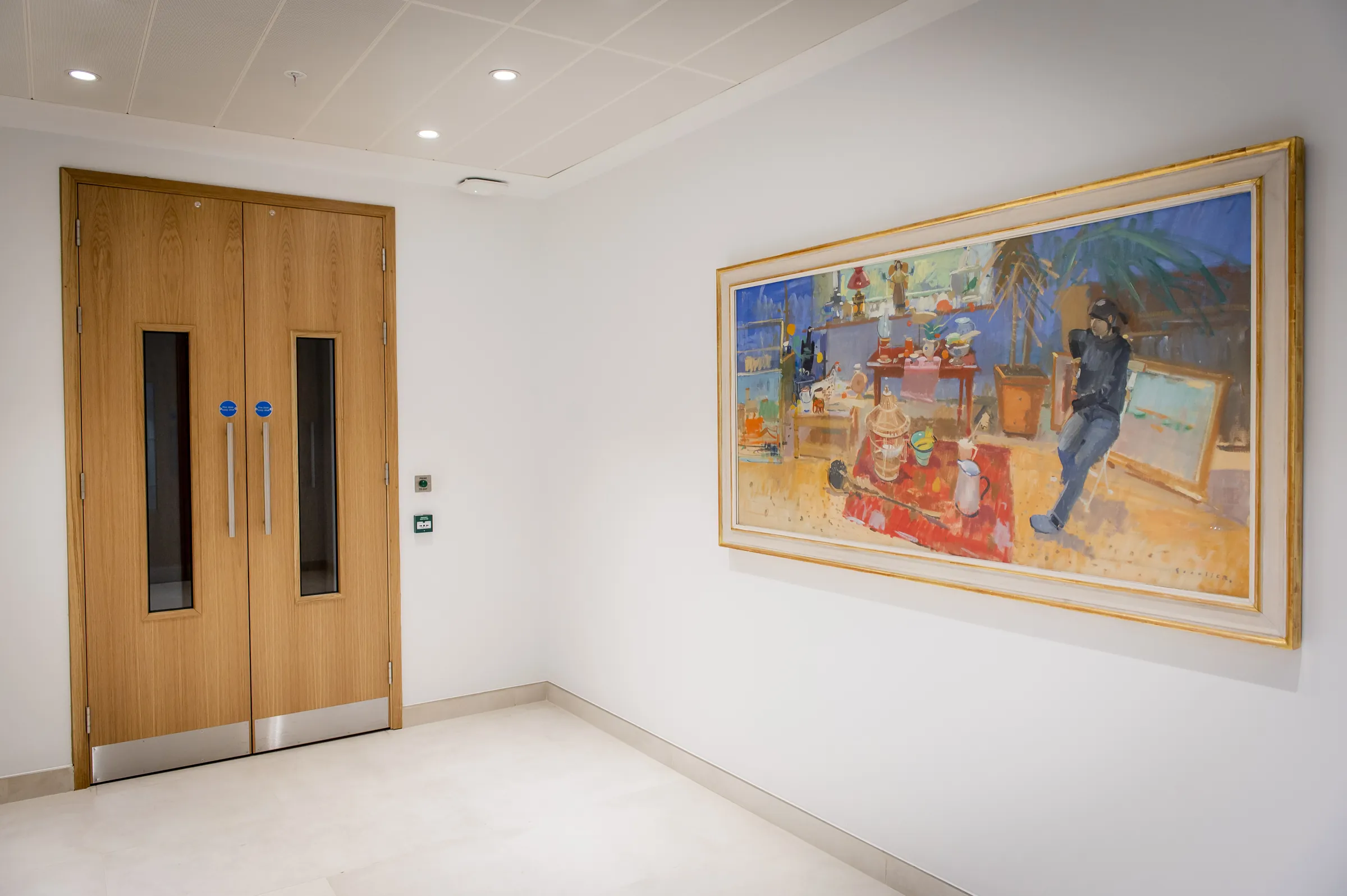 Pair of oak veneered fire doors with vision panels