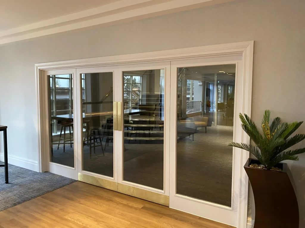 Glazed double doors and side screens